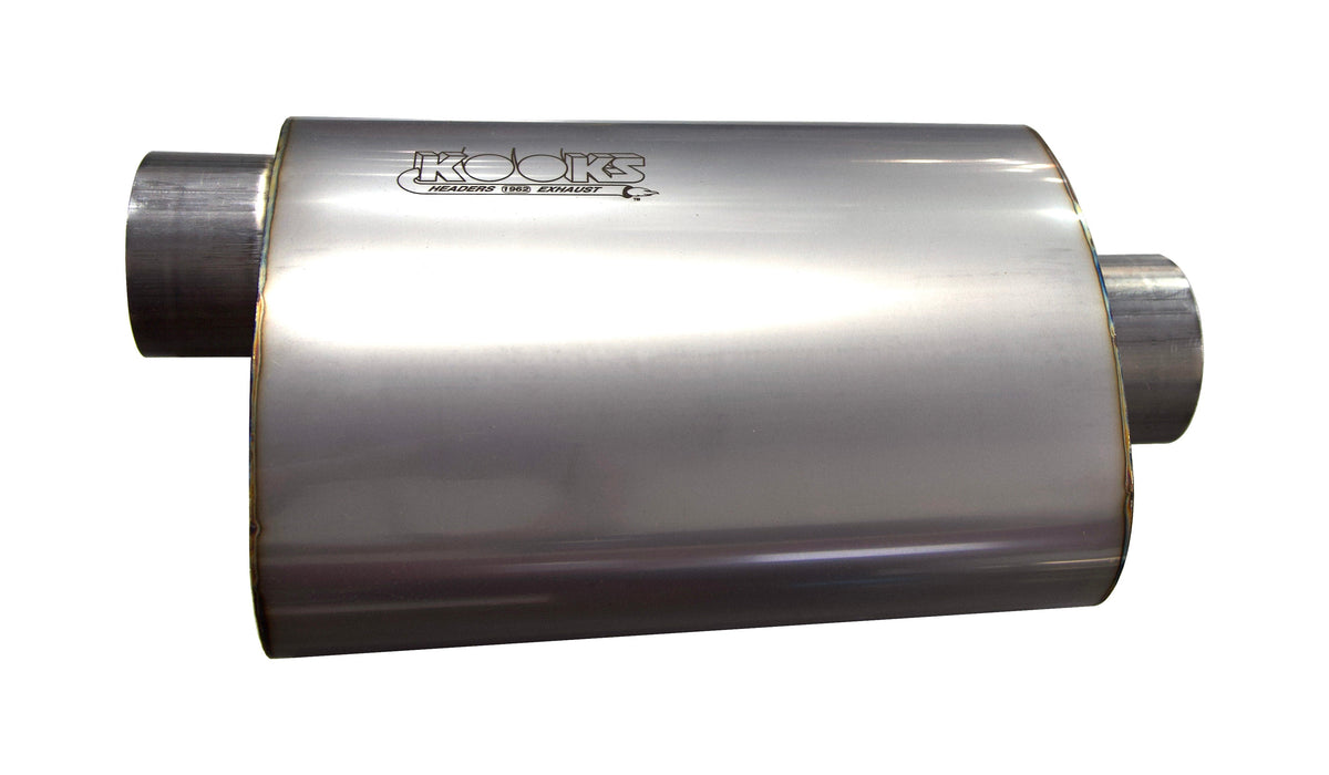 Kooks 3" Oval Center/Offset Muffler 12" Long Body. Stainless Steel.
