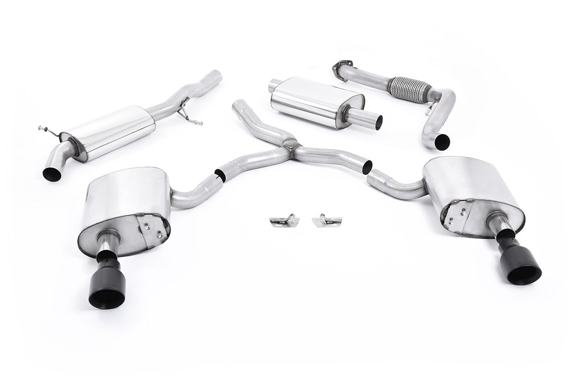 Audi A4 2.0 B9 Quattro - Resonated (Quieter) Cat-Back Exhaust System with Dual GT-100 Cerakote Black Trims