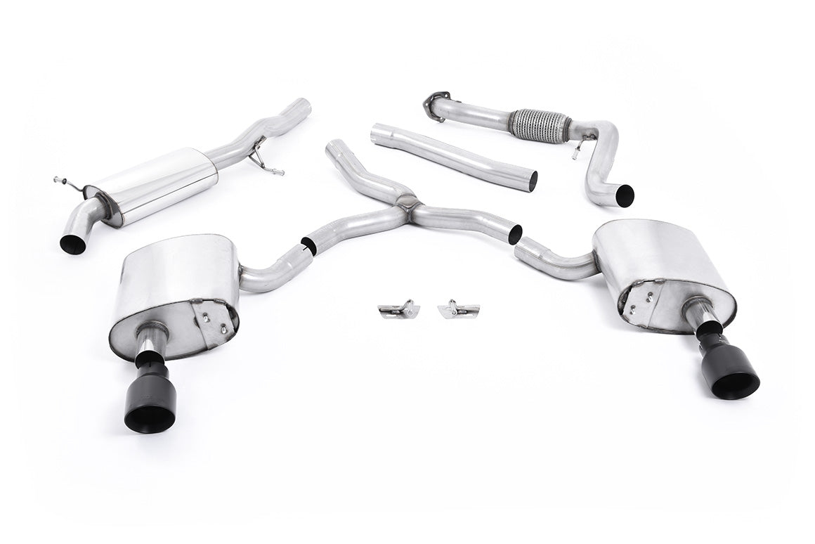 Audi A4 2.0 B9 Quattro - Road+ Part Resonated Cat-Back Exhaust System with Dual GT-100 Cerakote Black Trims