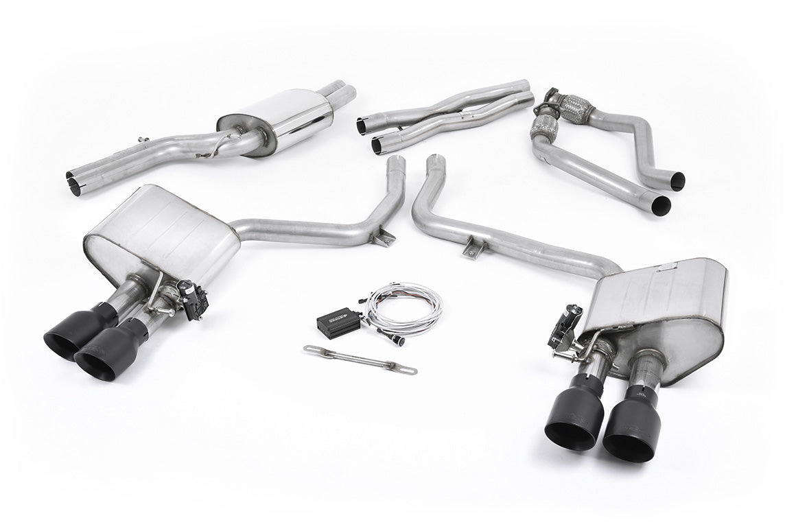 Audi S4 V6/S5 3.0 B8.5 - Valved &amp; Resonated (Quieter) Cat-Back Exhaust System with Black Velvet Trims