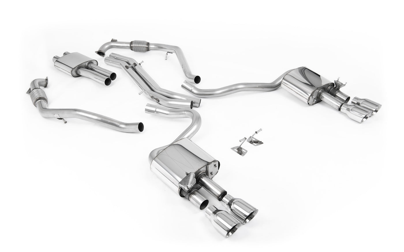 Audi S5 B9 Sport Diff models with Brace Bars (LHD) - Resonated Cat-Back with Quad Polished Trims