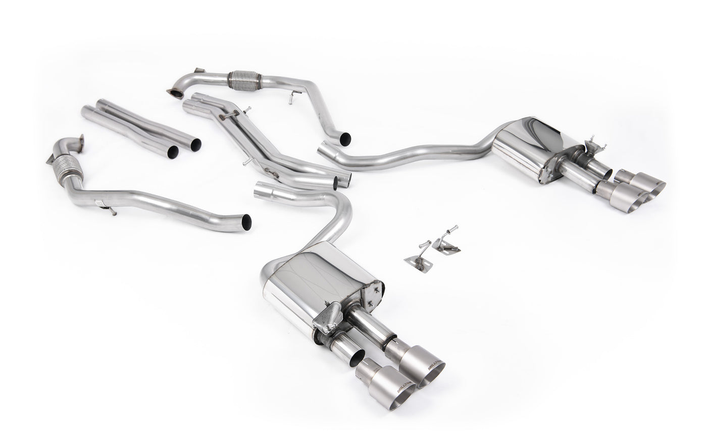 Audi S5 B9 Sport Diff models with Brace Bars - Non-Resonated Cat-Back (Louder) with Quad Brushed Titanium Trims