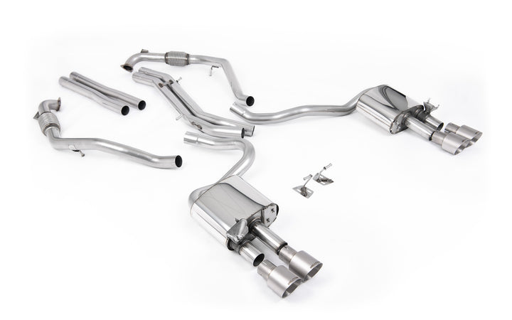 Audi S5 B9 Sport Diff models with Brace Bars - Non-Resonated Cat-Back (Louder) with Quad Brushed Titanium Trims