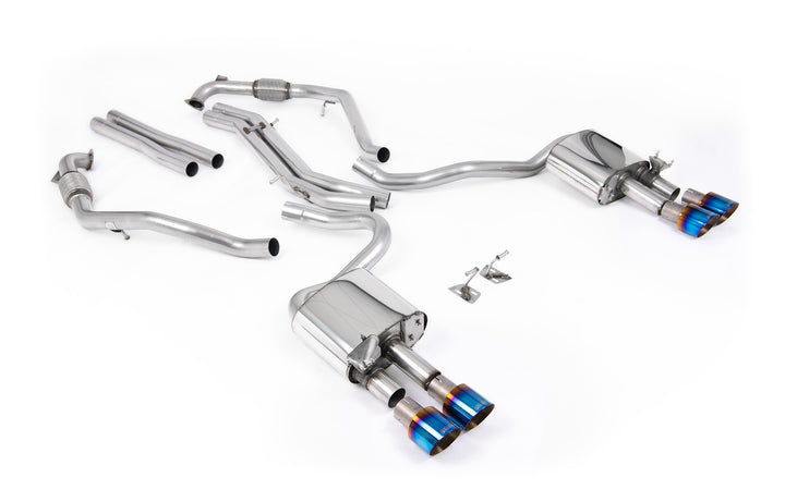 Audi S5 B9 Sport Diff models with Brace Bars - Non-Resonated Cat-Back (Louder) with Quad Burnt/Blue Titanium Trims