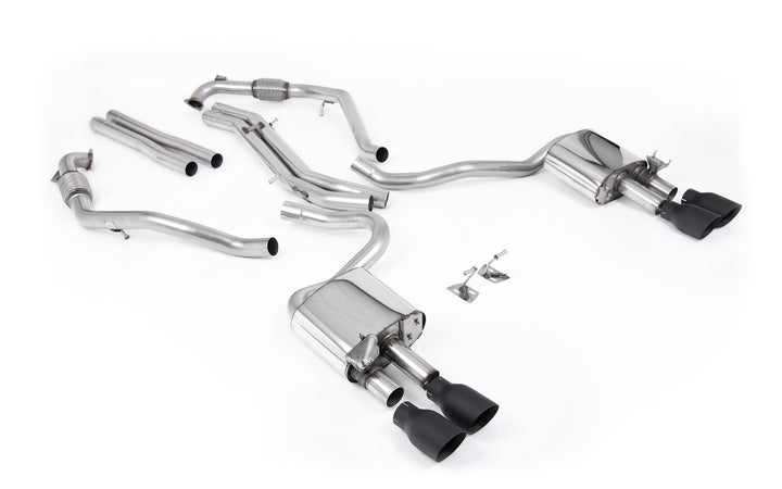 Audi S5 B9 Sport Diff models with Brace Bars - Non-Resonated Cat-Back (Louder) with Quad Cerakote Black Trims