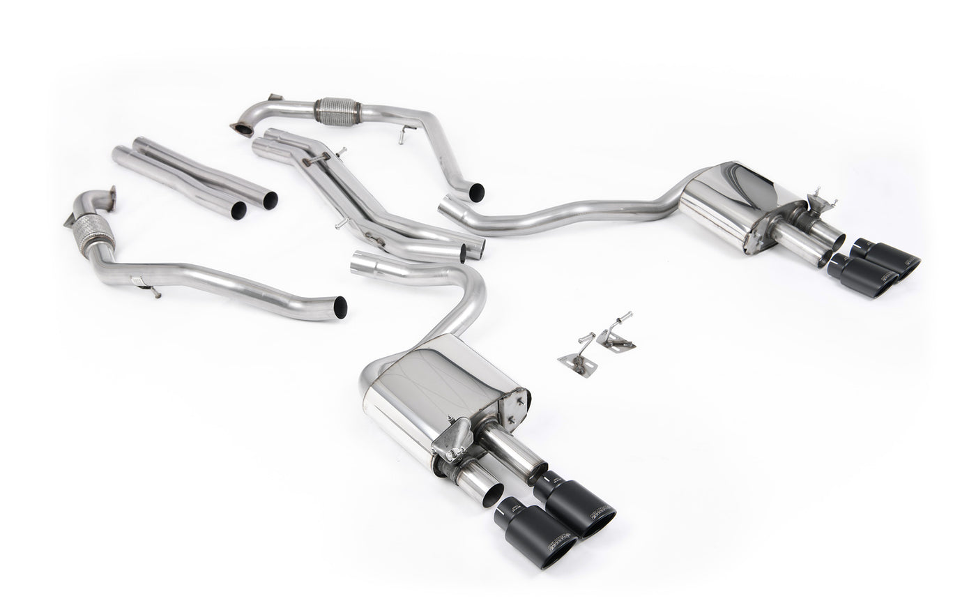 Audi S5 B9 Sport Diff models with Brace Bars - Non-Resonated Cat-Back (Louder) with Quad Cerakote Black Ovals Trims