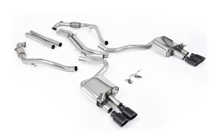 Audi S5 B9 Sport Diff models with Brace Bars - Non-Resonated Cat-Back (Louder) with Quad Cerakote Black Ovals Trims
