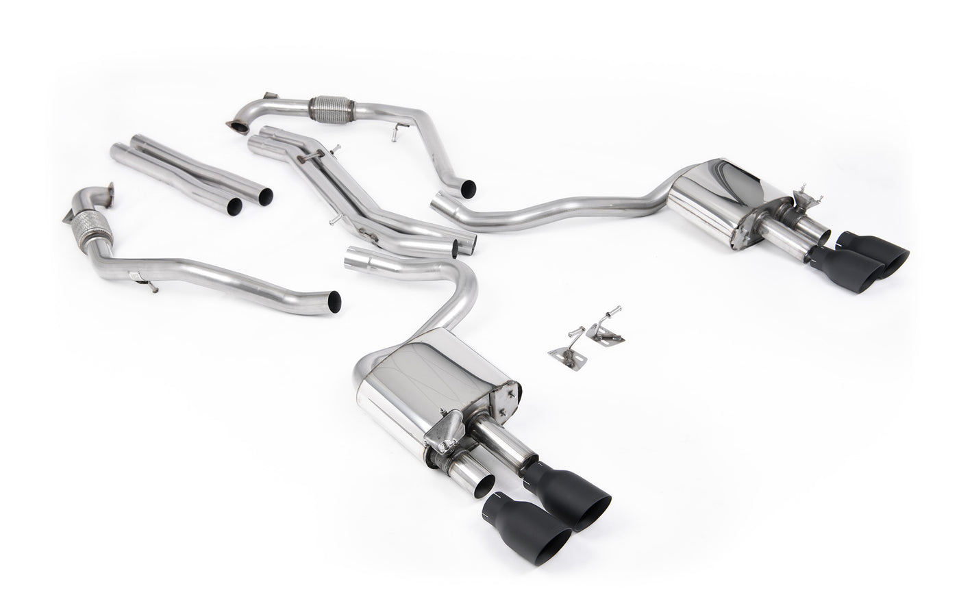 Audi S5 B9 Sport Diff models with Brace Bars - Non-Resonated Cat-Back (Louder) with Quad Cerakote Black Trims