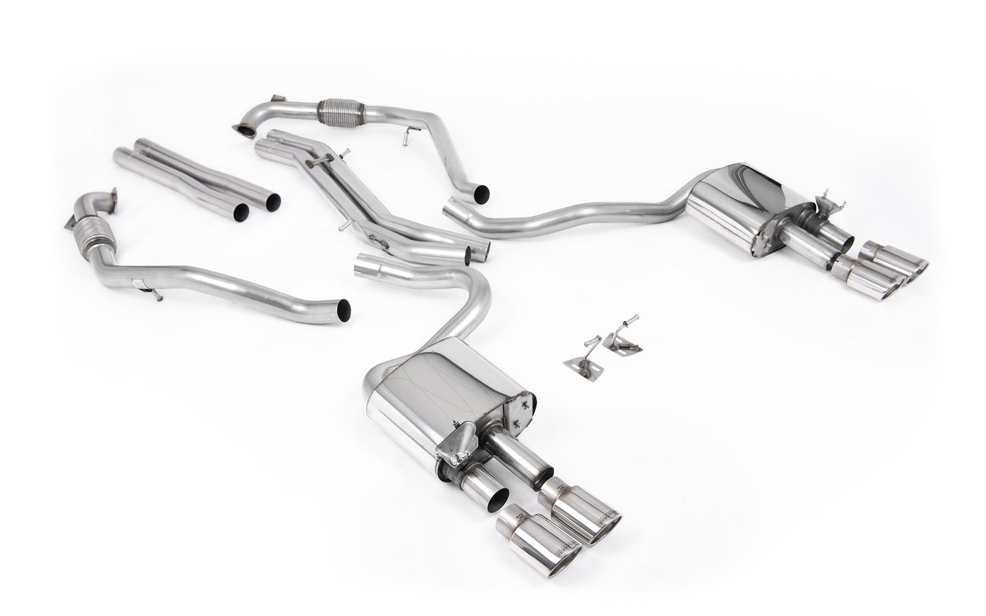 Audi S5 B9 Sport Diff models with Brace Bars - Non-Resonated Cat-Back (Louder) with Quad Polished Ovals Trims