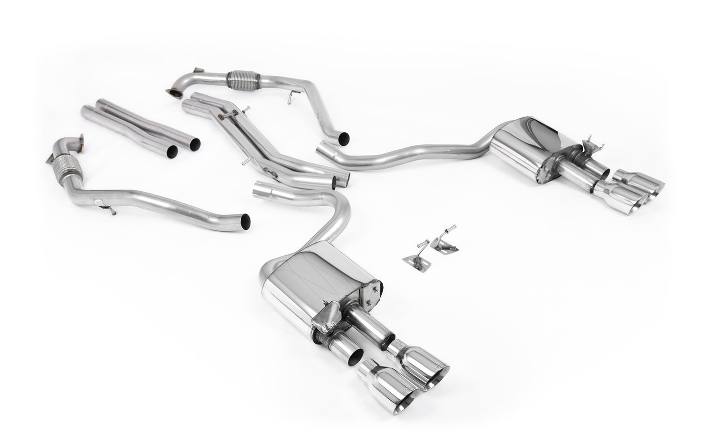 Audi S5 B9 Sport Diff models with Brace Bars - Non-Resonated Cat-Back (Louder) with Quad Polished Trims