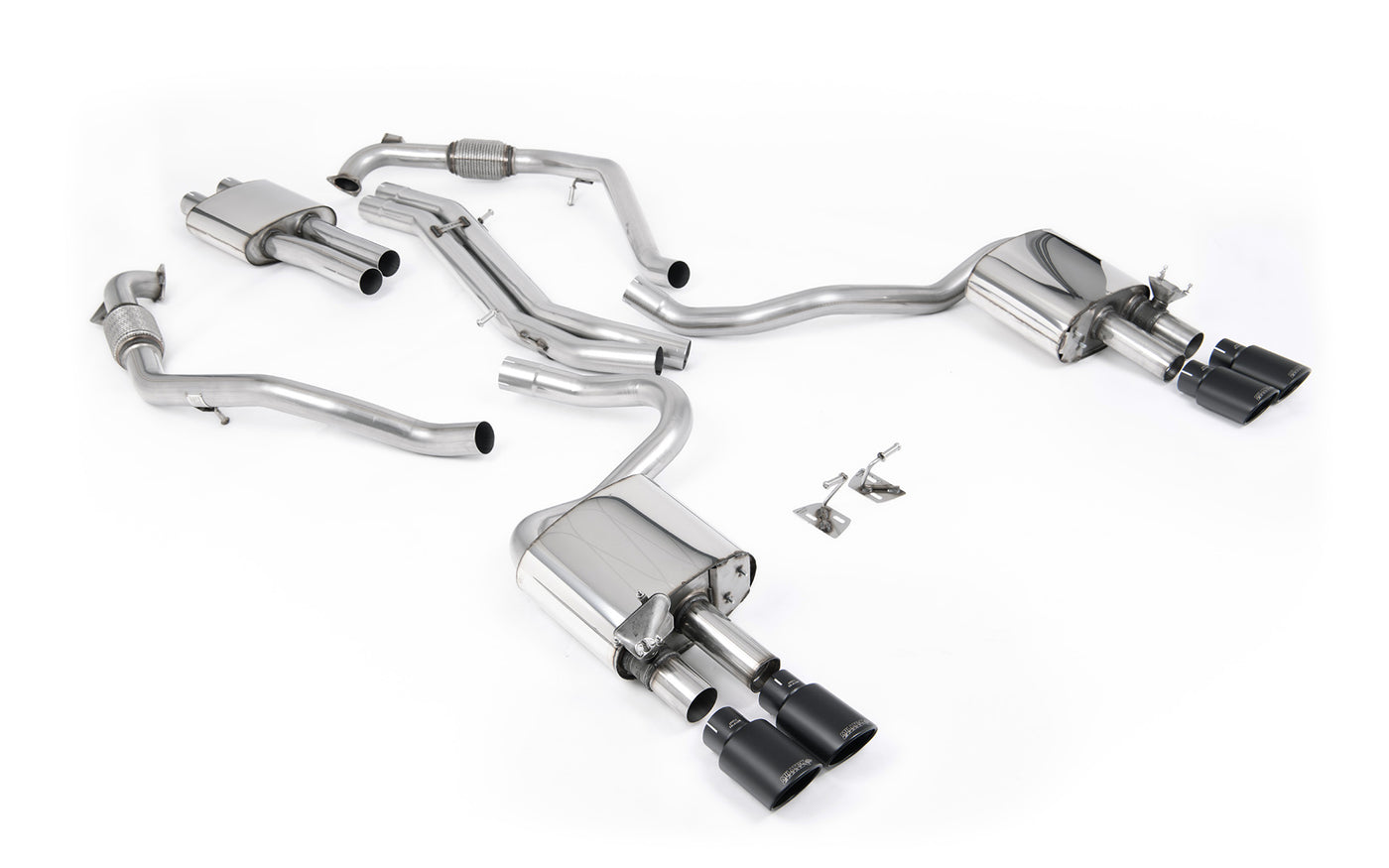 Audi S5 B9 Sport Diff models with Brace Bars (RHD) - Resonated Cat-Back with Quad Black Oval Trims