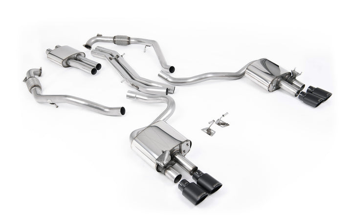 Audi S5 B9 Sport Diff models with Brace Bars (RHD) - Resonated Cat-Back with Quad Black Oval Trims