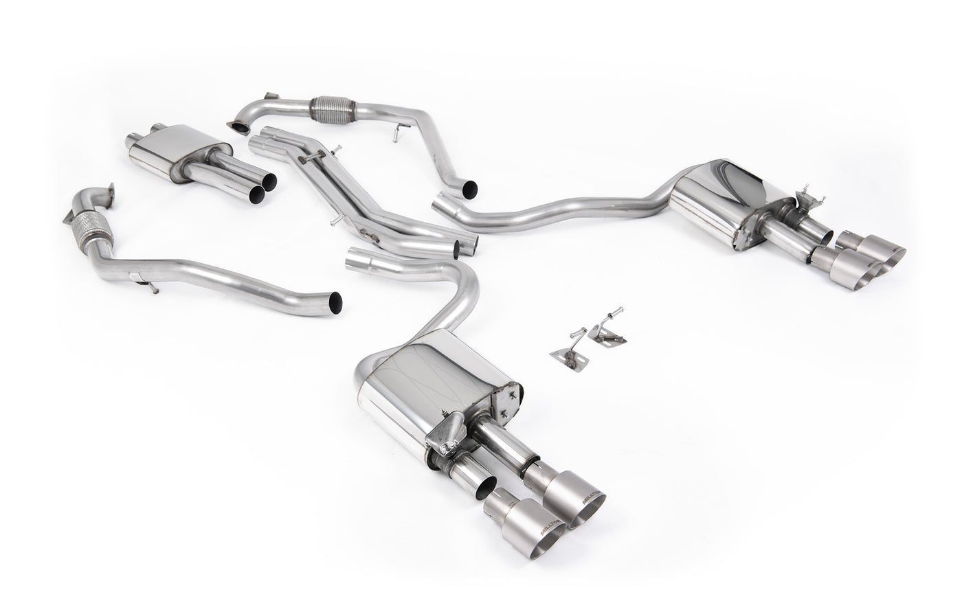Audi S5 B9 Sport Diff models with Brace Bars (RHD) - Resonated Cat-Back with Quad Brushed Titanium Trims