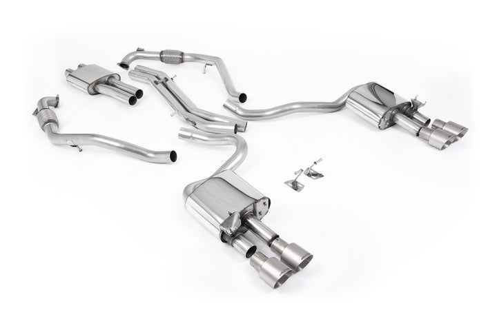 Audi S5 B9 Sport Diff models with Brace Bars (RHD) - Resonated Cat-Back with Quad Brushed Titanium Trims