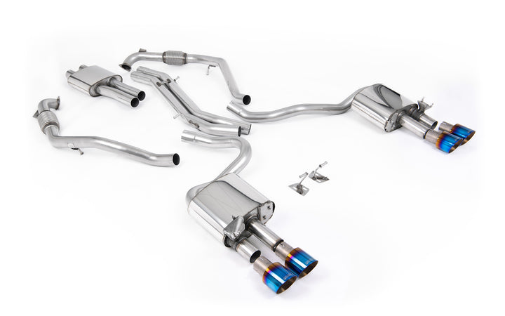 Audi S5 B9 Sport Diff models with Brace Bars (RHD) - Resonated Cat-Back with Quad Burnt/Blue Titanium Trims