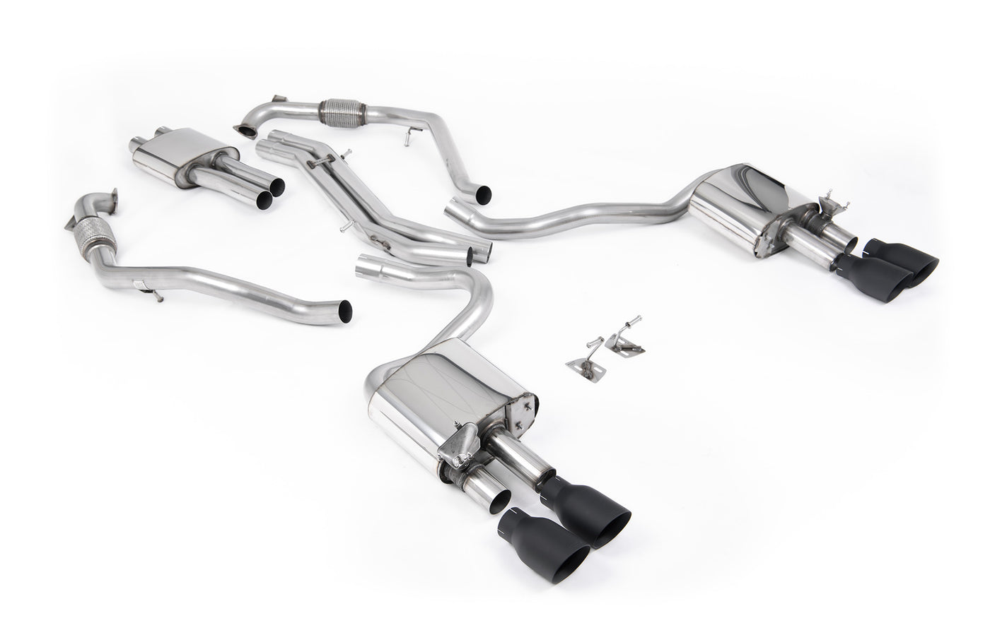 Audi S5 B9 Sport Diff models with Brace Bars (RHD) - Resonated Cat-Back with Quad Cerakote Black Trims