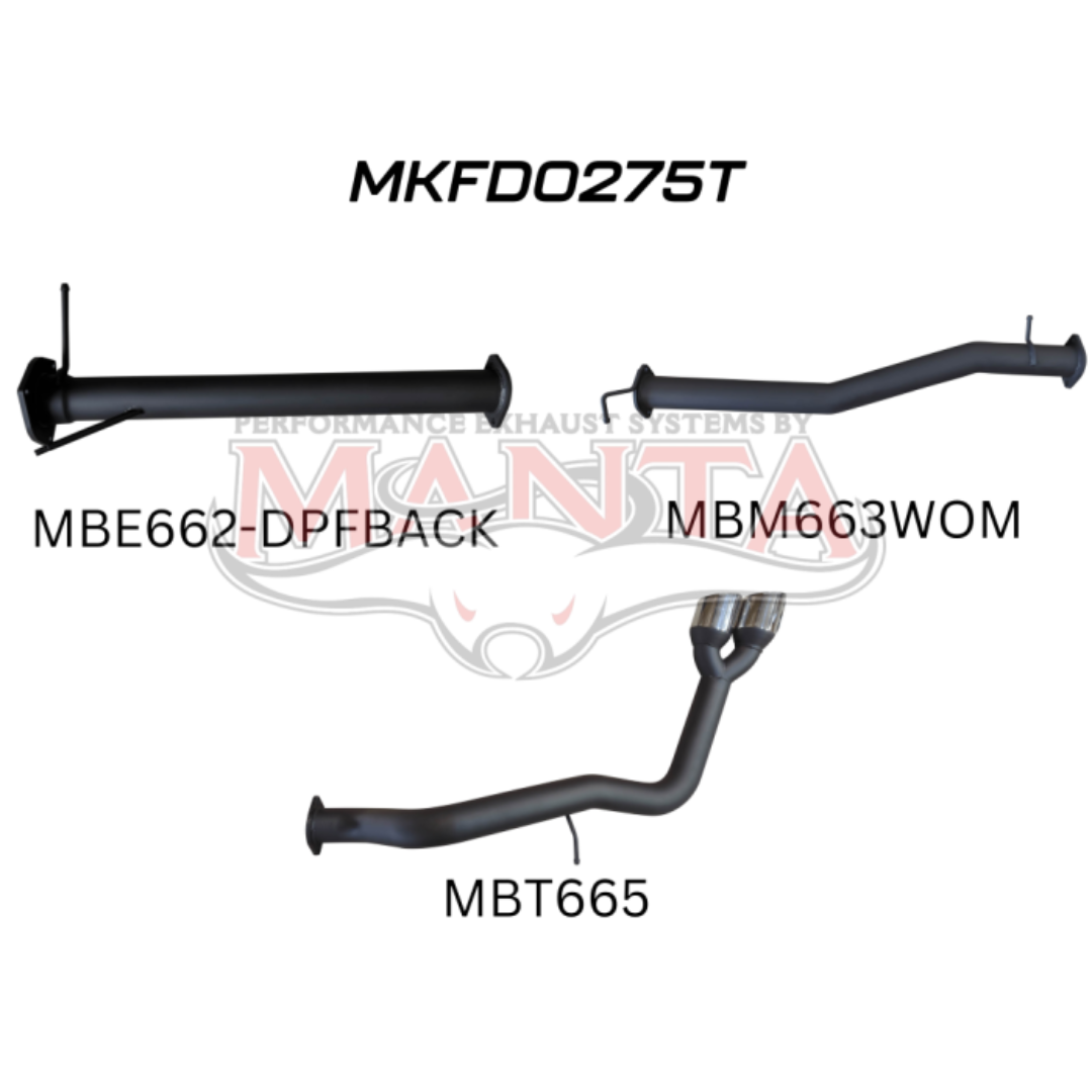 Manta Ford Ranger Next Gen T6.2 V6 3.0L 2022+ Twin Side Tipped Exit Exhaust (with DPF) – DPF-Back Performance Exhaust System