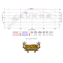 Engine power and torque graph with Lukes Engineering and Hoonies Adrenaline logos on a white background - Ford Ranger MSRT.