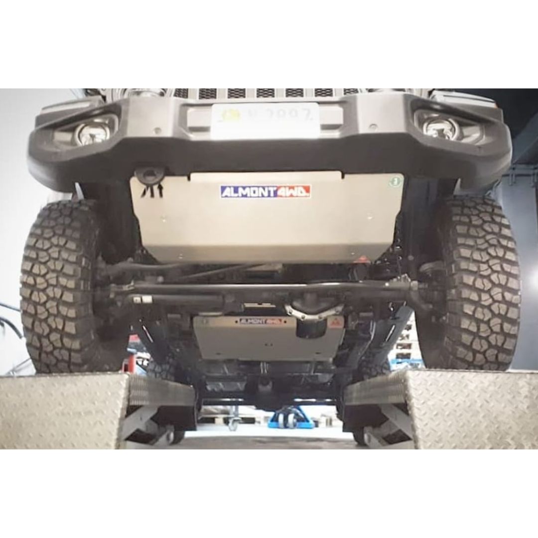 Almont 8mm duralumin front skid plate for the Jeep Wrangler JL, Rocks bumper version