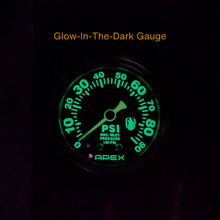 Glow-in-the-dark gauge face on the APEX composite tyre inflator