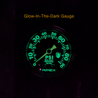 Glow-in-the-dark gauge face on the APEX composite tyre inflator