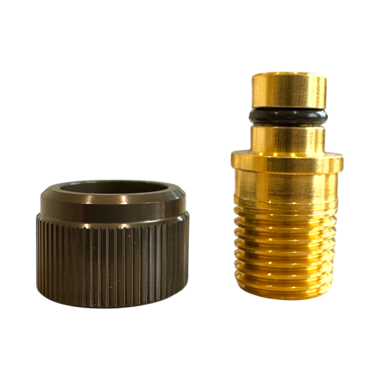 APEX Design USA 3/8 swivel to quarter inch NPT male adapter with cover nut