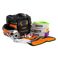 ARB Premium Recovery Kit contents laid out, including bag, straps, damper, gloves and hardware