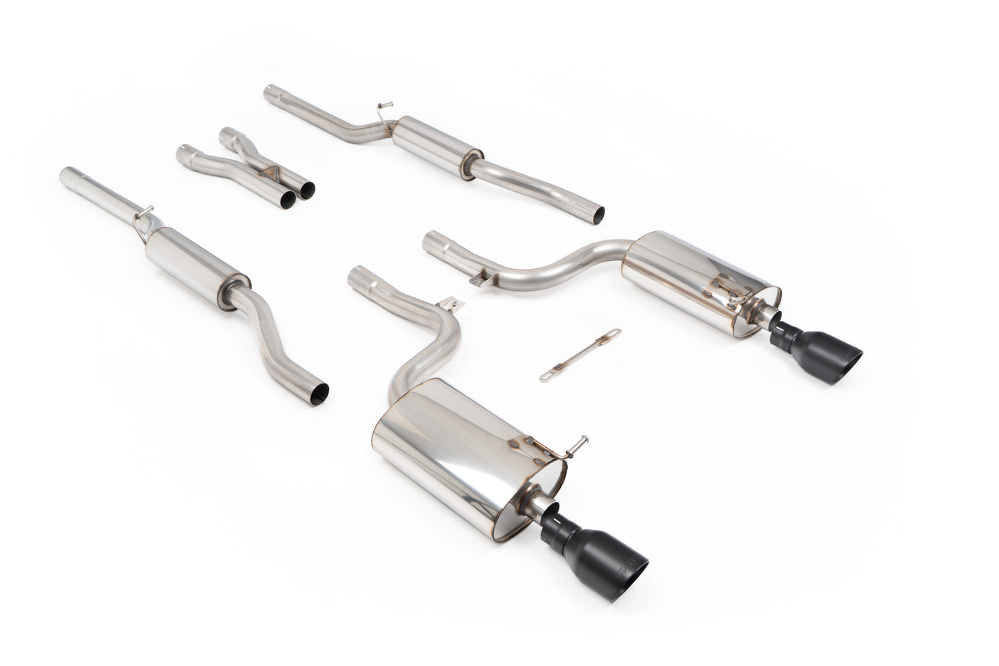 Audi A4 V6/S4 V8 B6 - Resonated (Quieter) Cat-Back Exhaust System with GT-100 Cerakote Black Trims