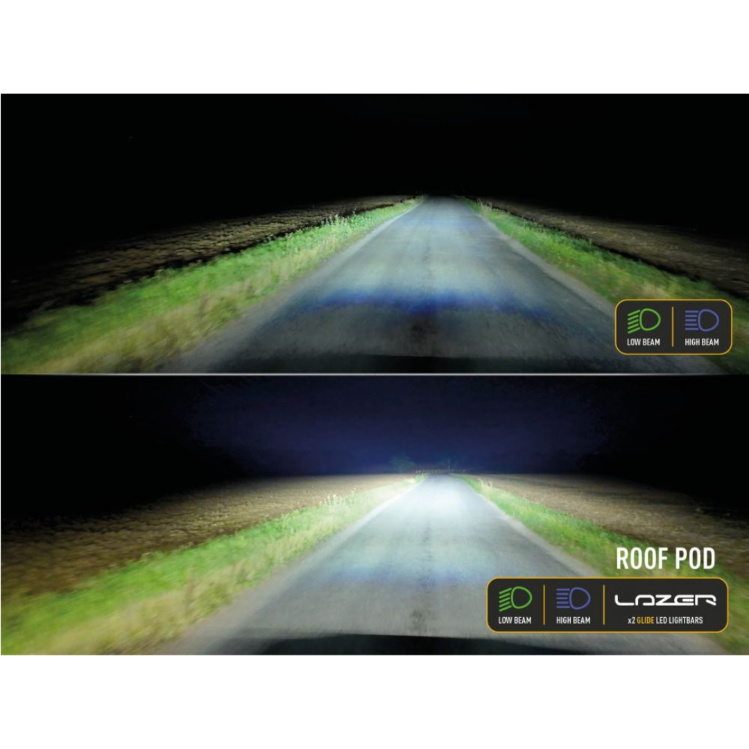 Lazer Lamps Roof Pod Kit – Glide LED for Next-Gen Ford Ranger, Ranger Raptor, VW Amarok (2023+) Lighting Upgrade