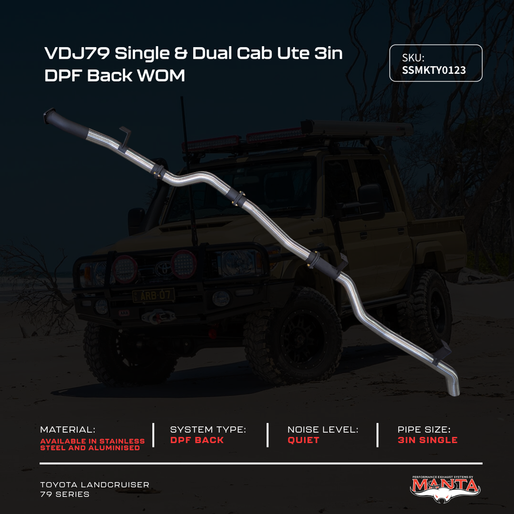 Metal exhaust pipe with Toyota LandCruiser 79 Series in the background