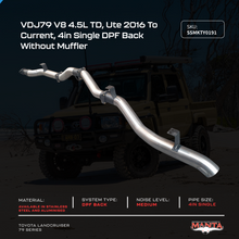 Automotive exhaust system with product details on a dark background