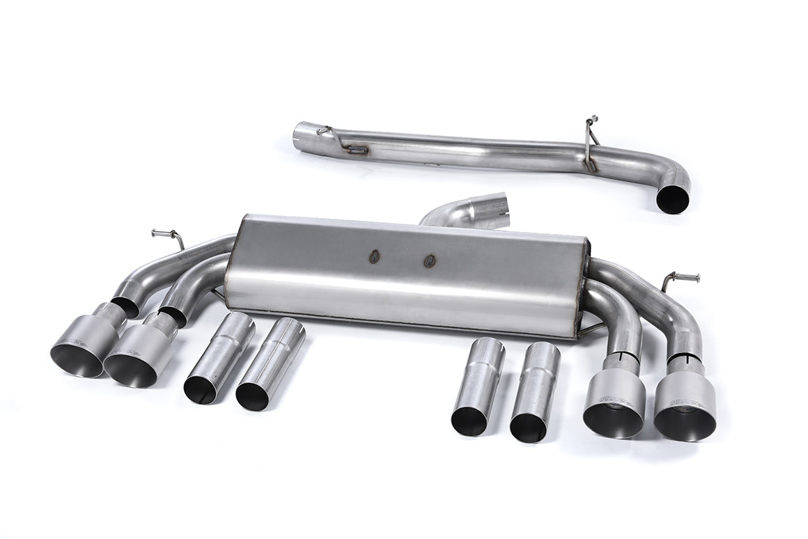 Audi S3 8V/V.2 - Non-Valved &amp; Non-Resonated (Louder) Cat-Back Race Exhaust System Quad Round Titanium Trims