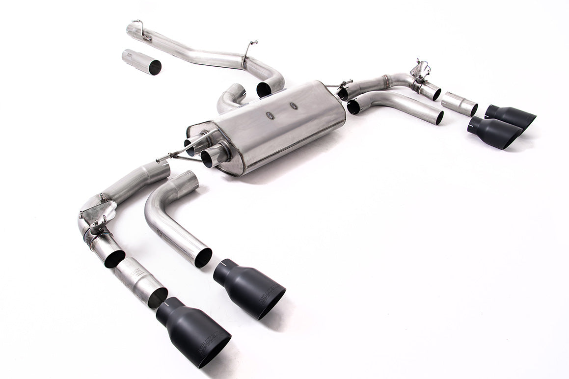 VW Tiguan R EA888.4 MQB EVO (GPF Models) - Non-Resonated (Louder) GPF/OPF Back Exhaust System  with GT-100 Cerakote Black Trims - Re-uses Factory Valve Motors