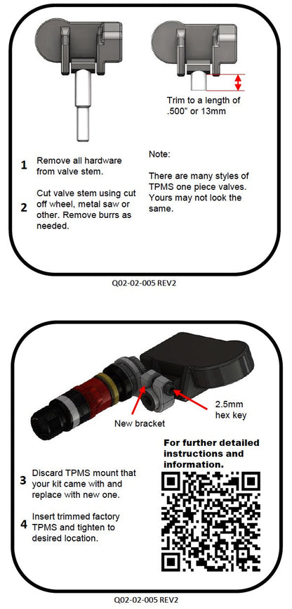 Installation instructions supplied with the APEX RPV TPMS adapter kit