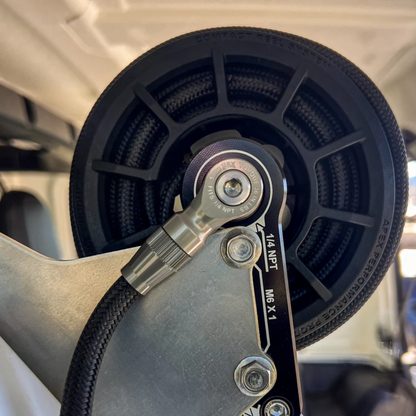 APEX DESIGN USA - Banjo Fitting - 1/4 NPT CRS to APEX 3/8" Braided Air Hose