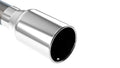 Borla Universal Tip — 2.5" Inlet - 4" Single Round Rolled-Edge Square-Cut Outlet - 8" Long Tip. Weld On Mounting Method. — Polished stainless steel