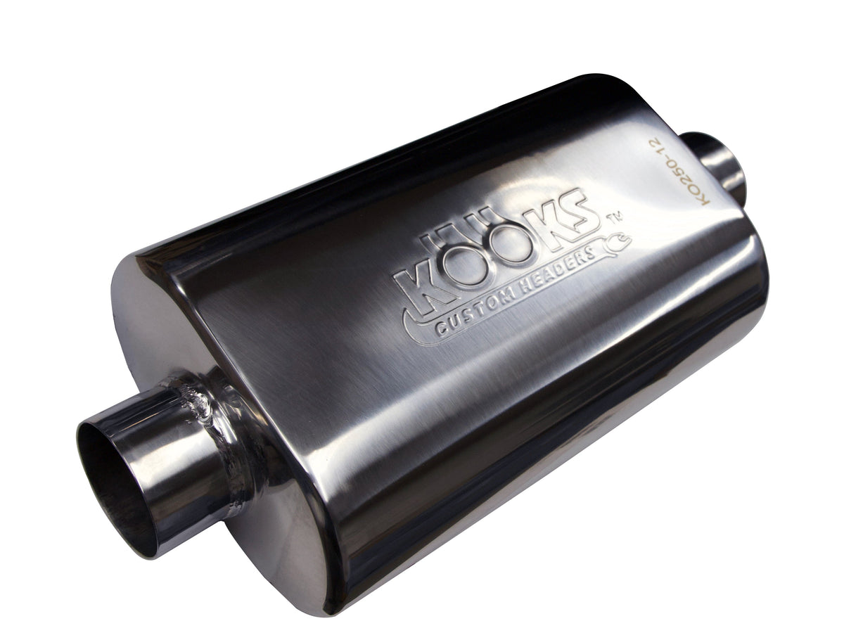 Kooks 2-1/2" Oval Center/Center Muffler 12" Long Body . Polished Stainless Steel.