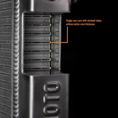 Cutaway view of the Mishimoto Ranger Raptor radiator showing extruded, strutted core tubes
