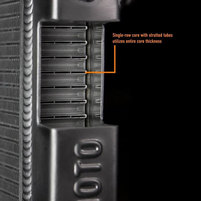 Cutaway view of the Mishimoto Ranger Raptor radiator showing extruded, strutted core tubes