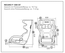 RECARO P 1300 GT LW race seat technical view