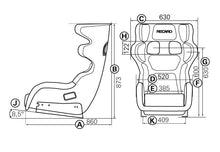 RECARO P 1300 GT LW race seat dimensions diagram