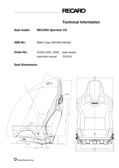 RECARO Sportster CS dimensions diagram