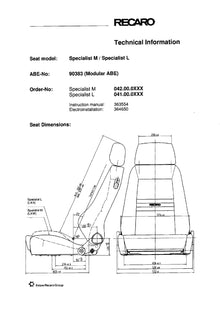 RECARO Specialist M / Specialist L dimensions diagram