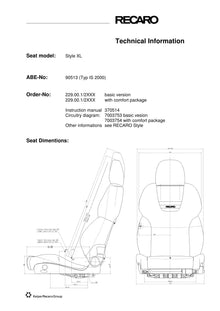 RECARO Style XL dimensions diagram