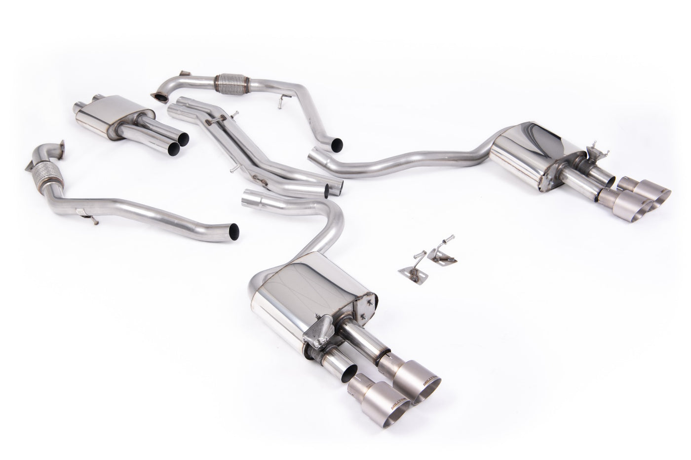 Audi S5 B9 Sport Diff models with Brace Bars (LHD) - Resonated Cat-Back with Quad Brushed Titanium Trims