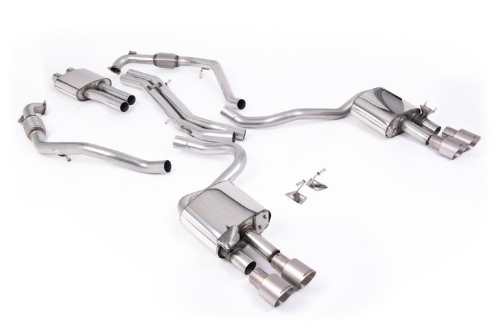 Audi S5 B9 Sport Diff models with Brace Bars (LHD) - Resonated Cat-Back with Quad Brushed Titanium Trims