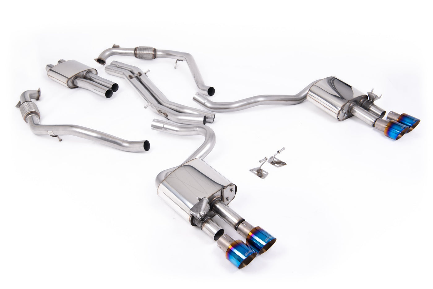 Audi S5 B9 Sport Diff models with Brace Bars (LHD) - Resonated Cat-Back with Quad Burnt/Blue Titanium Trims