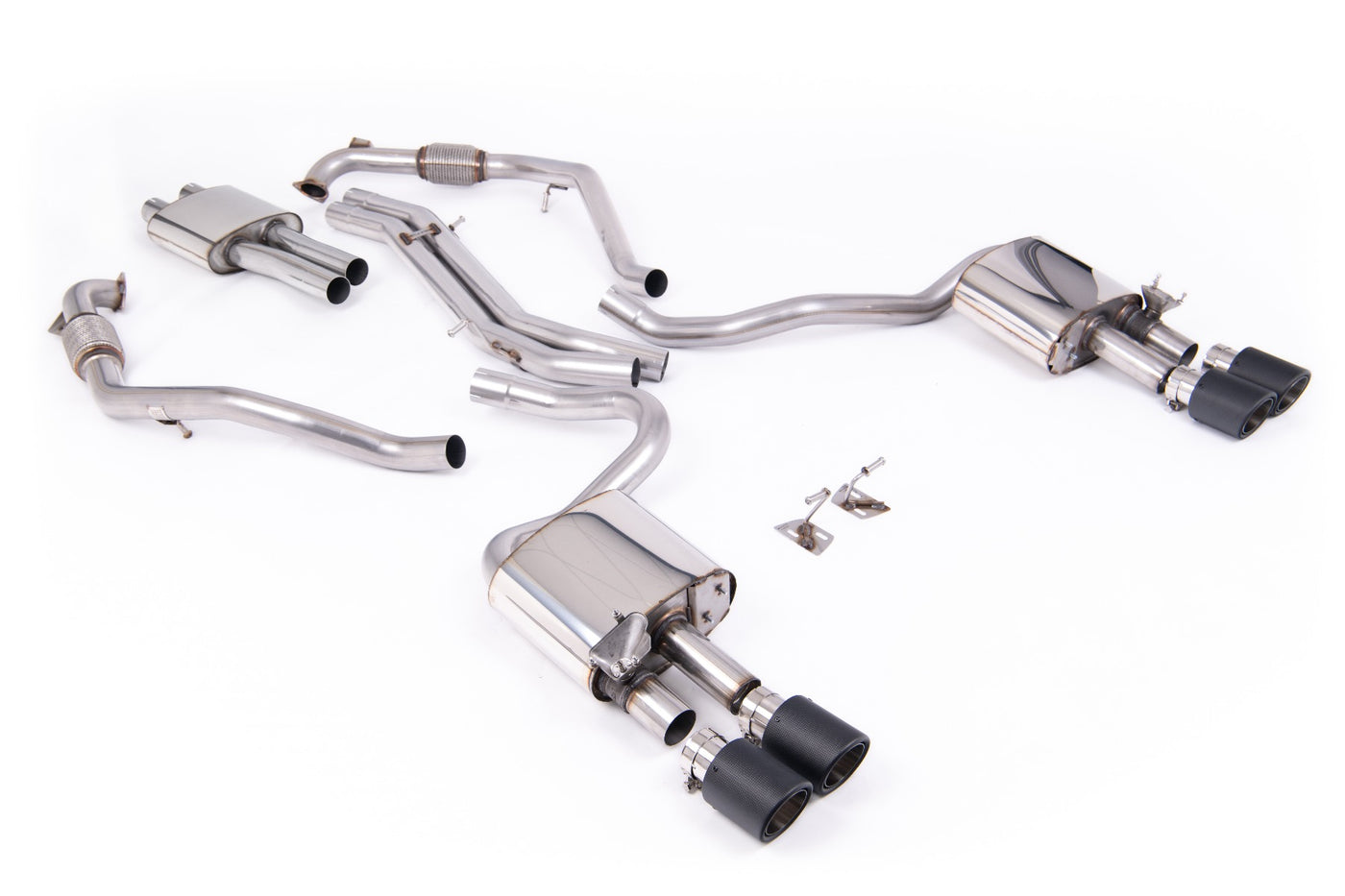 Audi S5 B9 Sport Diff models with Brace Bars (LHD) - Resonated Cat-Back with Quad Carbon Trims