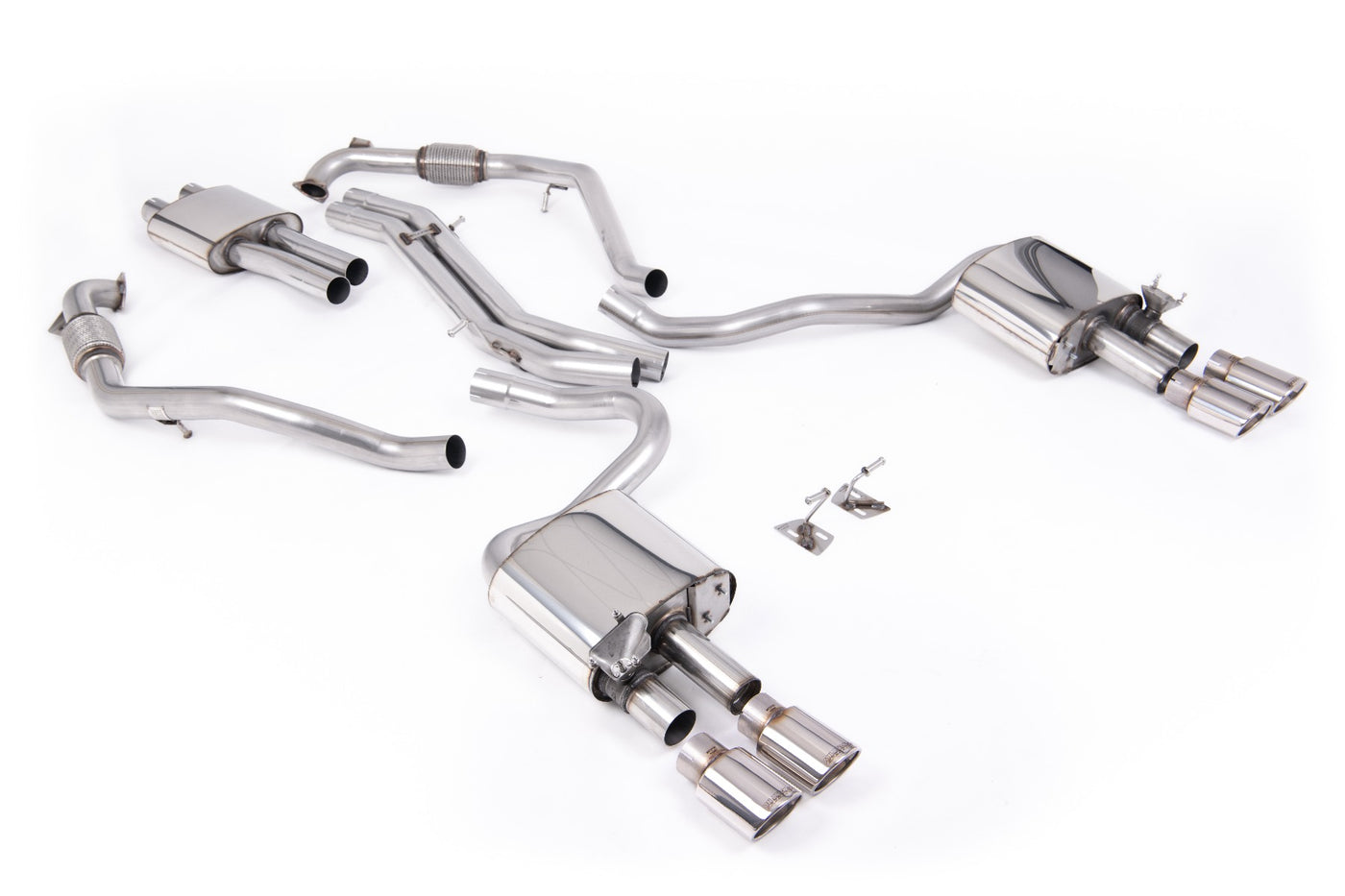 Audi S5 B9 Sport Diff models with Brace Bars (LHD) - Resonated Cat-Back with Quad Polished Oval Trims