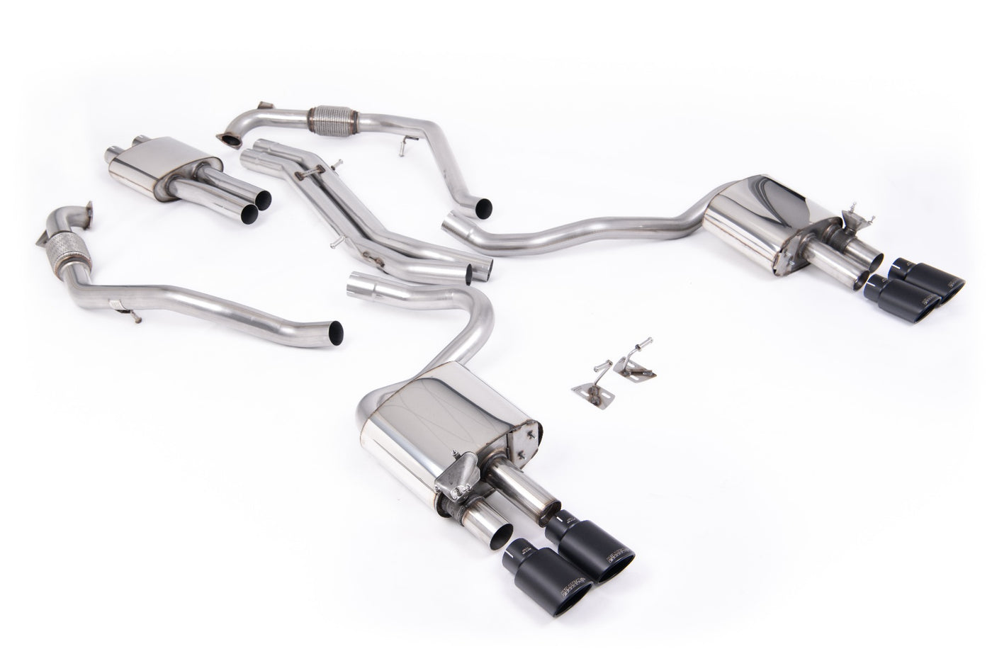 Audi S5 B9 Sport Diff models with Brace Bars (LHD) - Resonated Cat-Back with Quad Black Oval Trims
